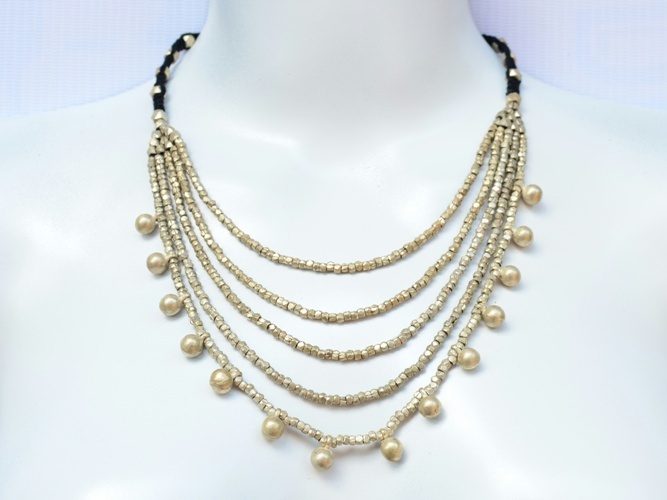 Tribal Dhokra 3 Line Ball Necklace